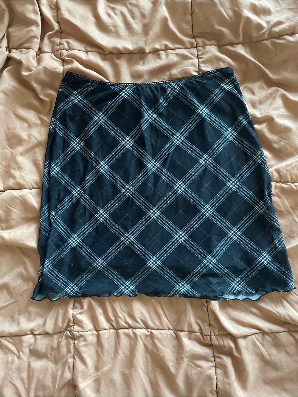 Plaid A-Line Mini Skirt in Navy & Teal